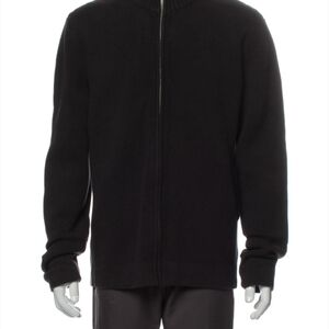 Victorinox Men's Size L Ribbed Swiss Army Wool Black Full Zip Sweater Collar